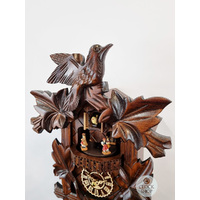 5 Leaf & Bird Battery Carved Cuckoo Clock With Dancers 35cm By TRENKLE image