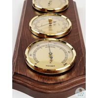 26cm Walnut Weather Station With Barometer Thermometer & Hygrometer By FISCHER image