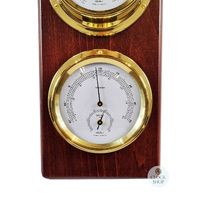 51cm Mahogany Weather Station With Barometer Thermometer Hygrometer & Quartz Clock By FISCHER image
