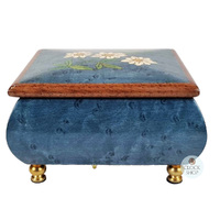 Blue Wooden Music Box With Edelweiss Flowers- Small (Edelweiss) image