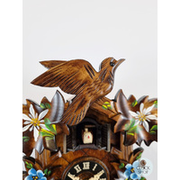 5 Leaf & Bird With Blue Flowers Battery Carved Cuckoo Clock 22cm By ENGSTLER image