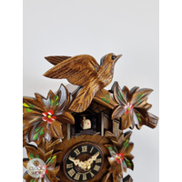 5 Leaf & Bird with Red Flowers Battery Carved Cuckoo Clock 22cm By ENGSTLER image