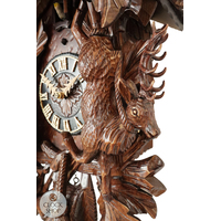 Hunting Scene With Boar Head 8 Day Mechanical Carved Cuckoo Clock 51cm By GERHARD SCHMIEDER image