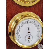 51cm Mahogany Weather Station With Barometer Thermometer Hygrometer & Tide Clock By FISCHER image