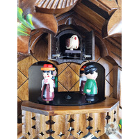 5 Leaf & Bird With Blue Flowers Battery Carved Cuckoo Clock With Dancers 37cm By ENGSTLER image