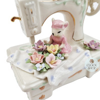Porcelain Sewing Machine Music Box With Mice (Rodgers- My Favourite Things) image