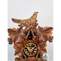 5 Leaf & Bird 8 Day Mechanical Carved Cuckoo Clock With Hand Painted Bird 35cm By HÖNES image