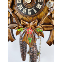 5 Leaf & Bird With Red Flowers 1 Day Mechanical Carved Cuckoo Clock 22cm By ENGSTLER image