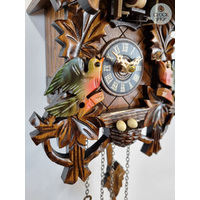 Coloured Birds & Nest Battery Carved Cuckoo Clock 26cm By ENGSTLER image