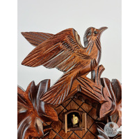 5 Leaf & Bird Battery Carved Cuckoo Clock With Side Birds 40cm By TRENKLE image