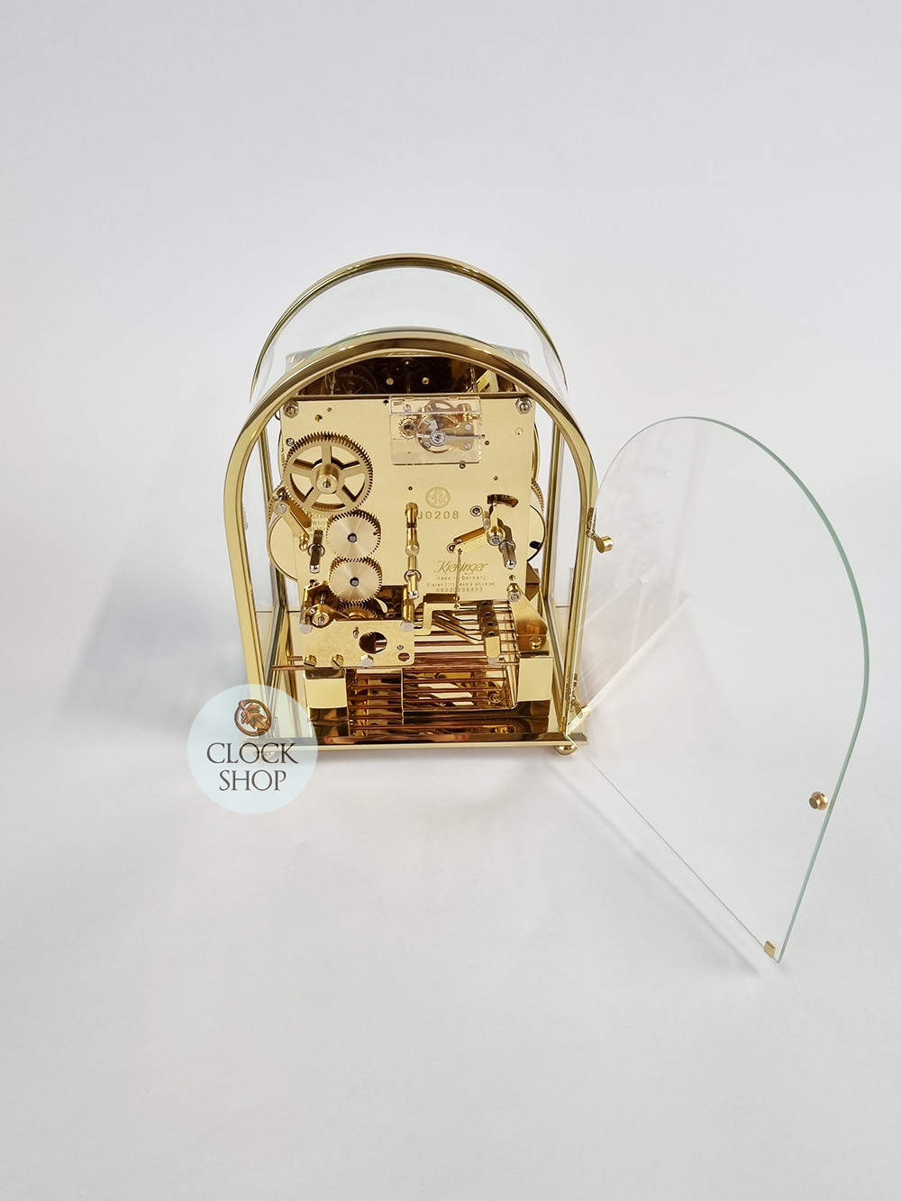 20cm Polished Brass Mechanical Skeleton Table Clock With Triple Chime By KIENINGER image