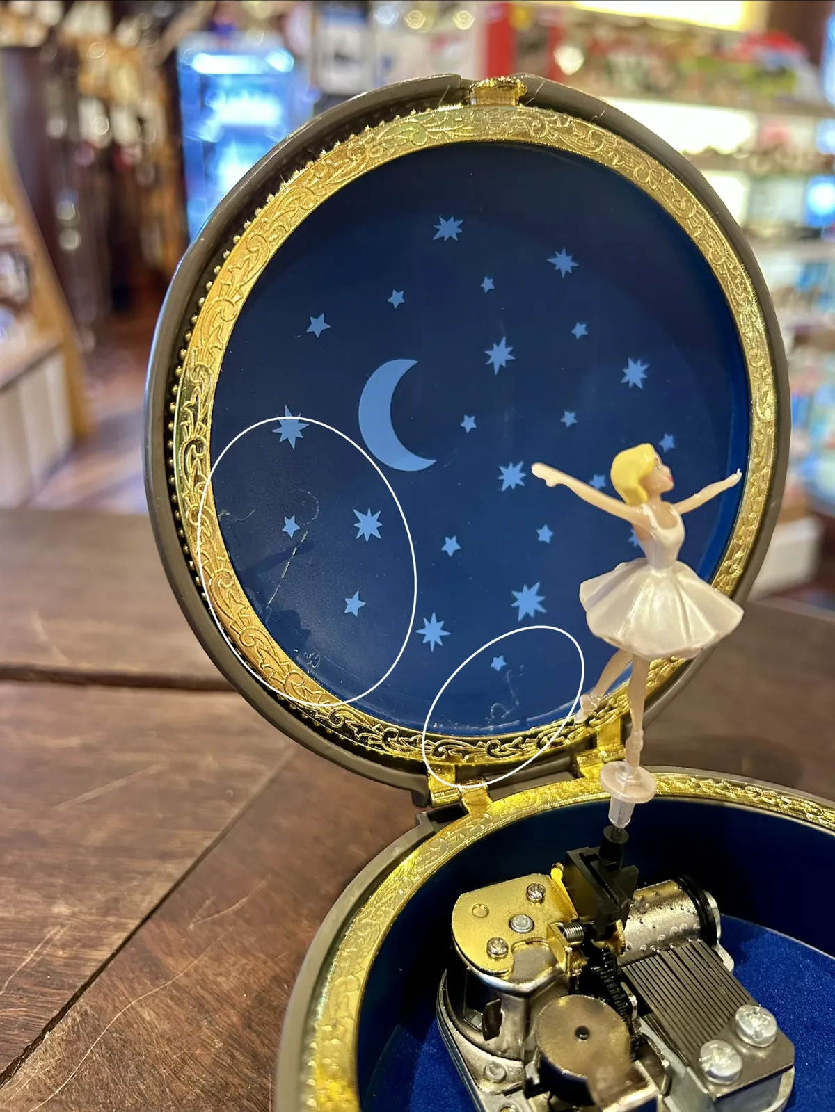Round Ballerina Music Box - Tchaikovsky-Swan Lake (Glue Marks) image