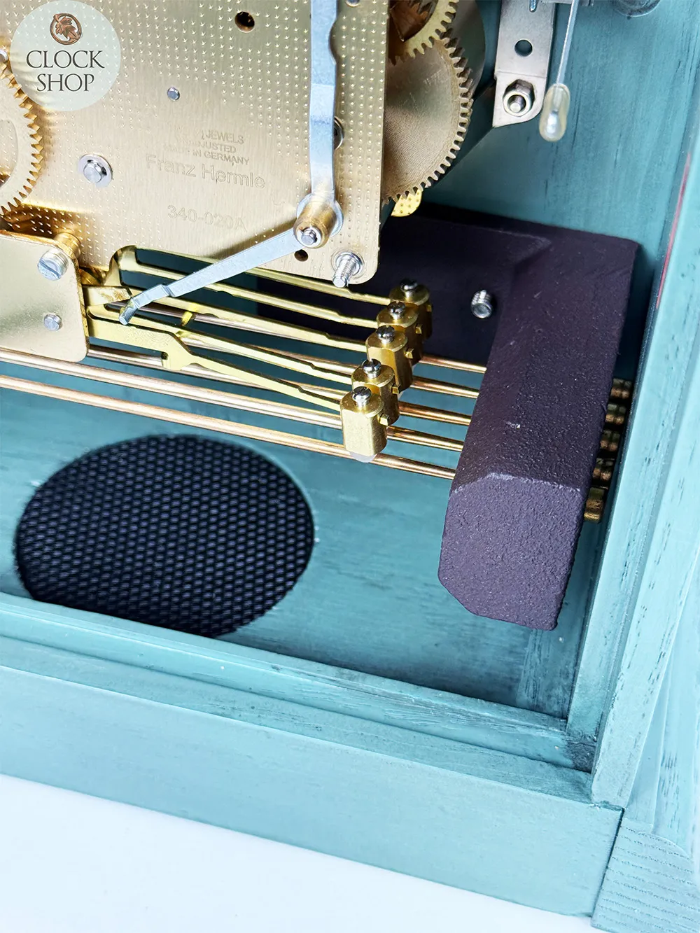 33cm Blue Mechanical Mantel Clock With Westminster Chime & Vintage Floral Dial By HERMLE image