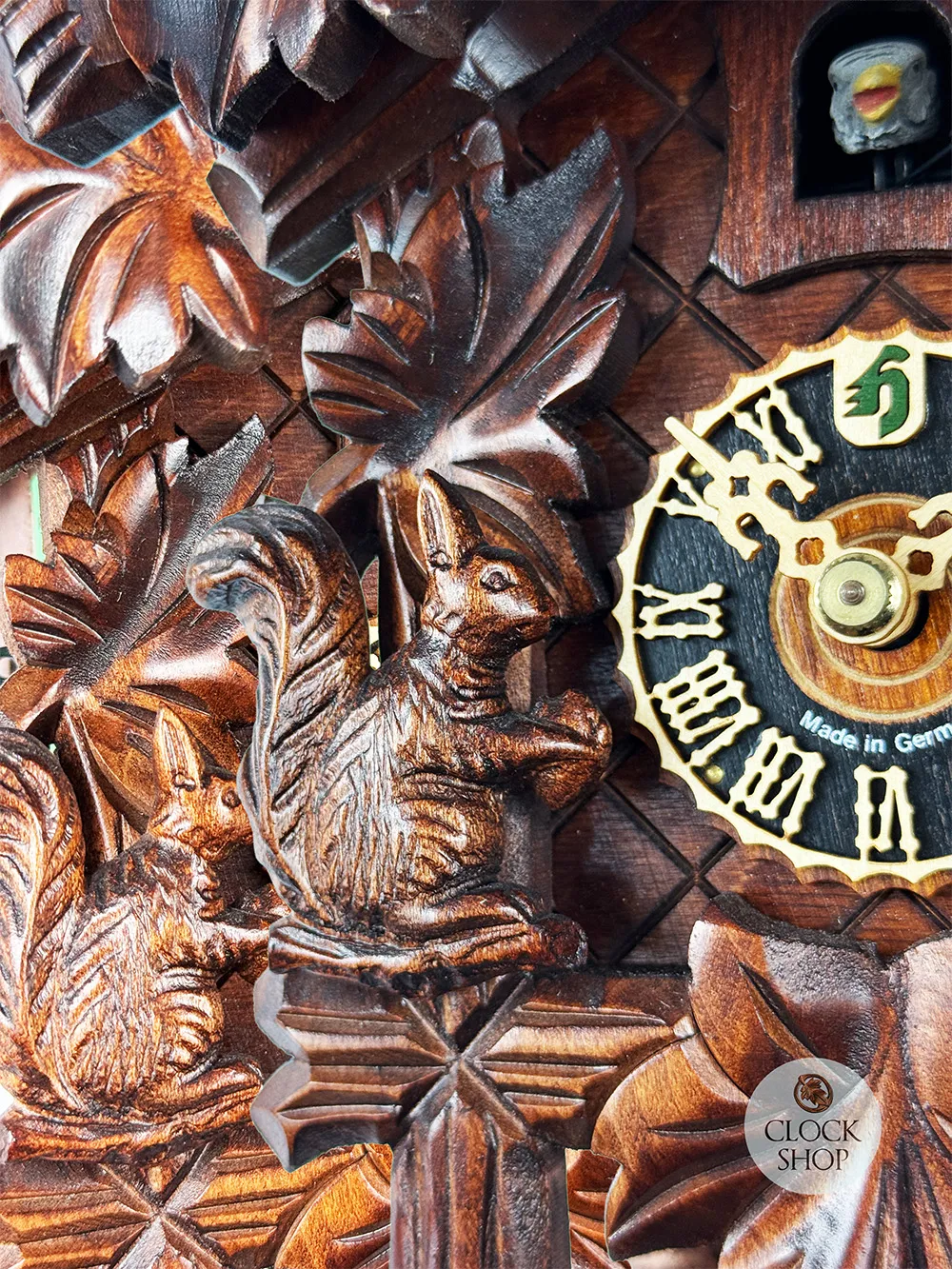 Bird & Squirrels 1 Day Mechanical Carved Cuckoo Clock 25cm By HÖNES image