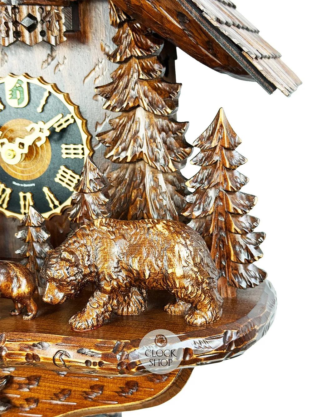 Bear Family In Forest 8 Day Mechanical Chalet Cuckoo Clock With Dancers 49cm By HÖNES image