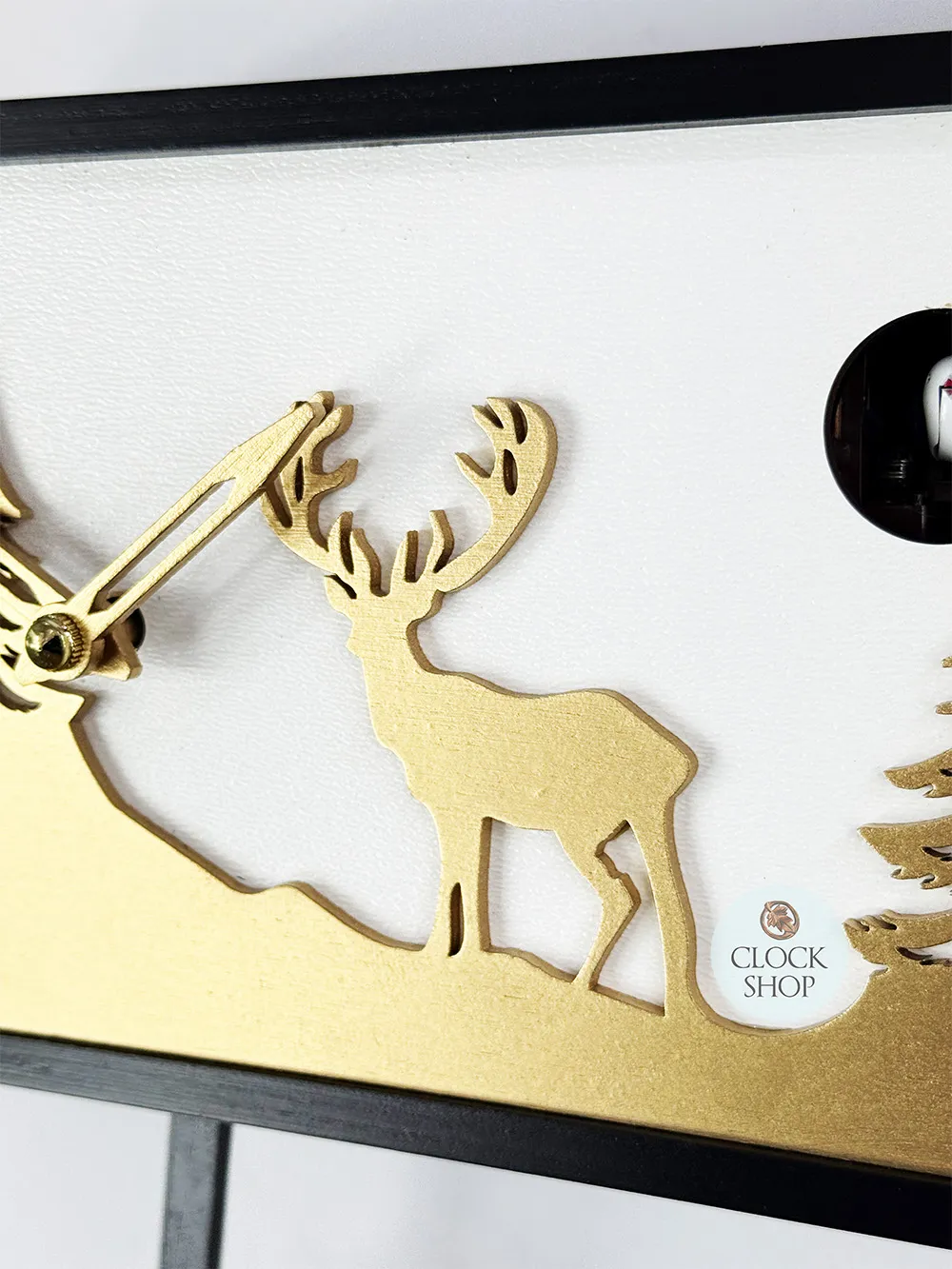 Black & Gold Modern Rectangular Battery Cuckoo Clock With Deer 14cm By TRENKLE image