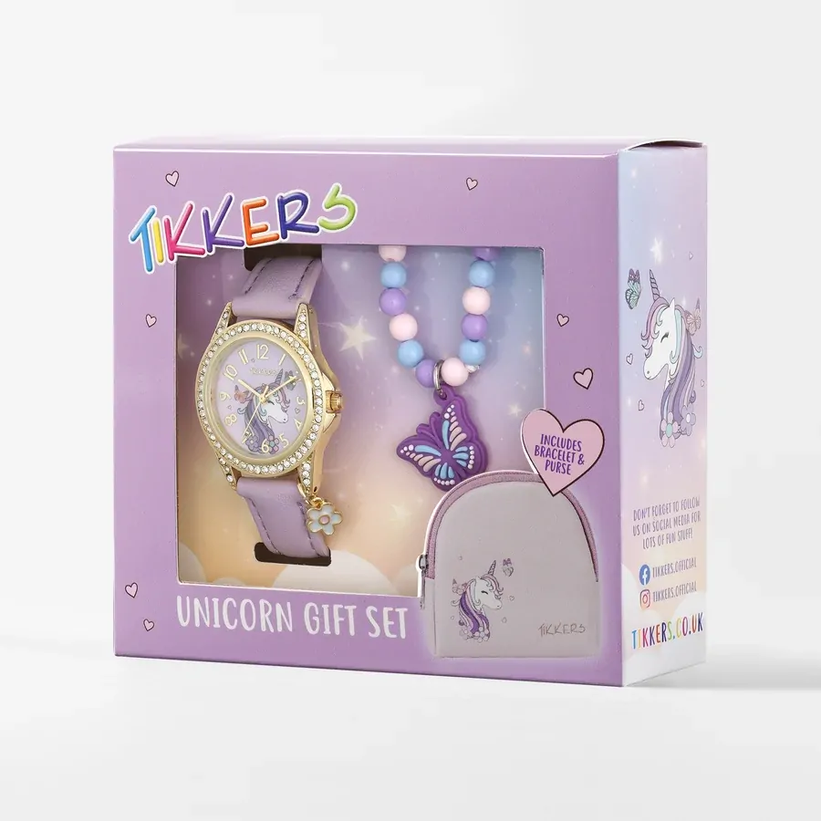  Purple Sparkle Unicorn Kids Watch Gift Set With Bracelet & Purse By TIKKERS image