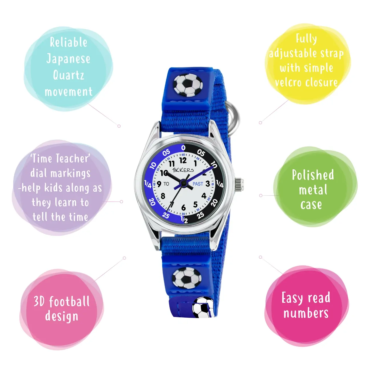 Time Teacher 3D Blue Football Kids Watch Gift Set With Wallet By TIKKERS image