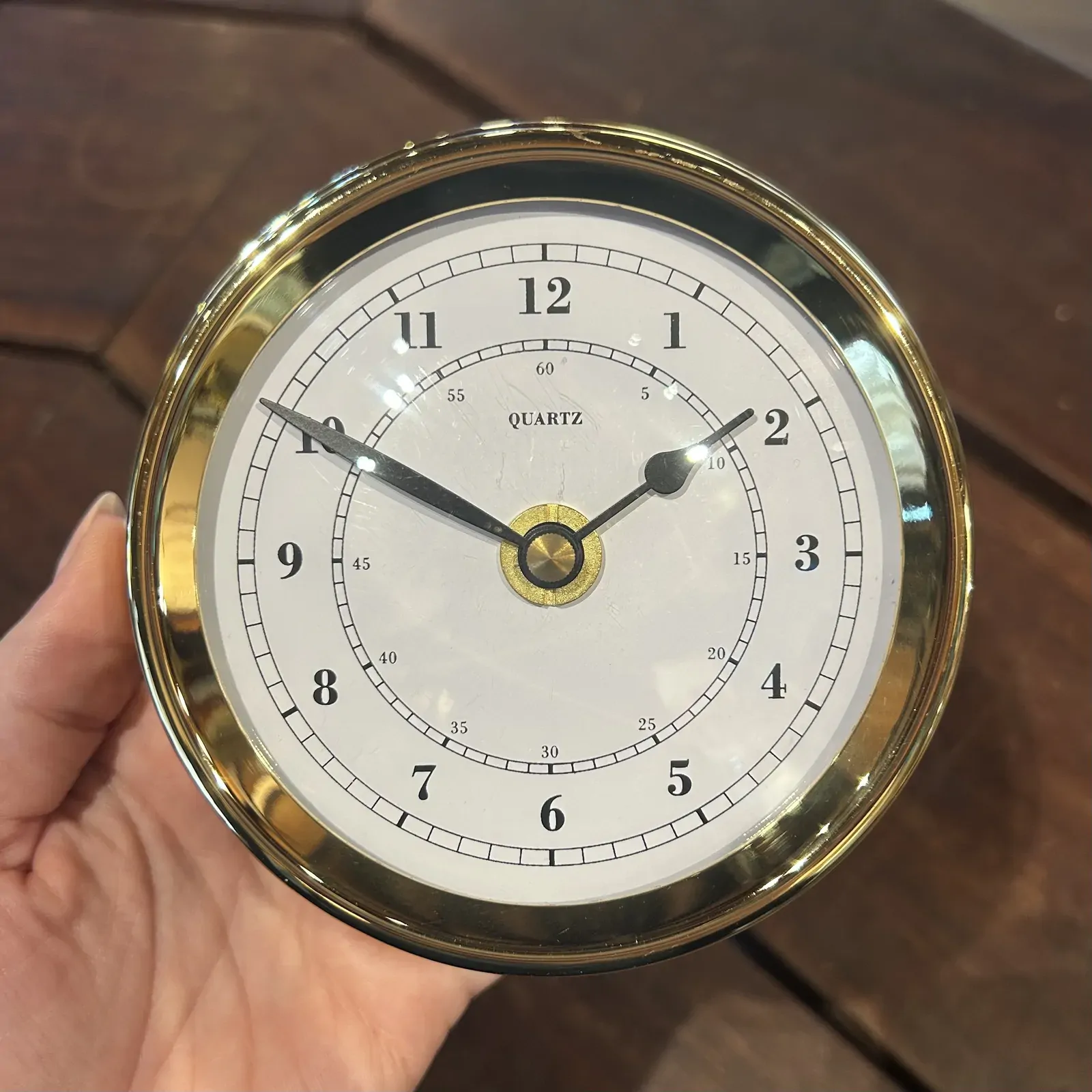 12.5cm Polished Brass Nautical Quartz Clock By FISCHER (Scratched Bezel) image