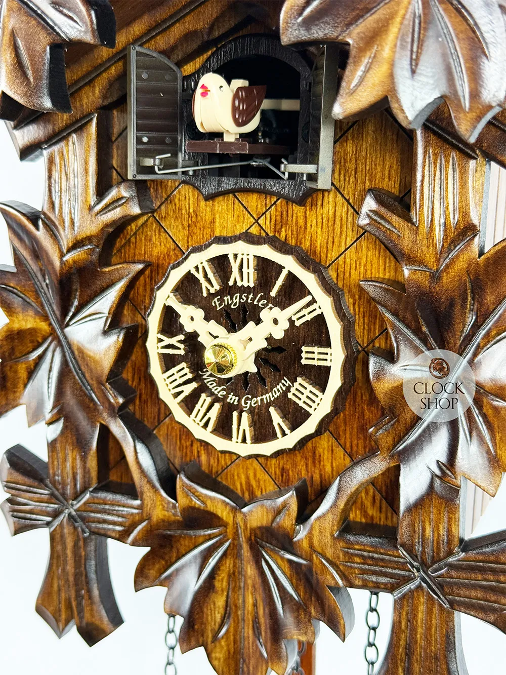 5 Leaf & Bird Battery Carved Cuckoo Clock 22cm By ENGSTLER image