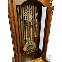 220cm Walnut Grandfather Clock With Triple Chime Tubular Bell Movement & Wood Inlay By HERMLE image