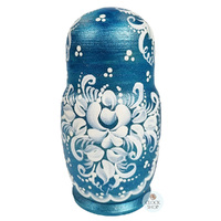 Floral Russian Dolls- Blue & White Matte Finish 16cm (Set Of 5) image