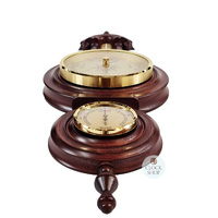 59cm Mahogany Old German Style Weather Station With Barometer Thermometer & Hygrometer By FISCHER image