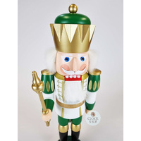 40cm White Green & Gold King Nutcracker By Seiffener image