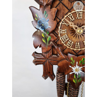5 Leaf & Bird 1 Day Mechanical Carved Cuckoo Clock With Flowers 28cm By HÖNES image