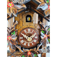 5 Leaf & Bird 1 Day Mechanical Carved Cuckoo Clock With Hand Painted Flowers 23cm By SCHNEIDER image