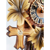 5 Leaf & Bird 1 Day Mechanical Carved Cuckoo Clock With Burnt Finish 33cm By HÖNES image