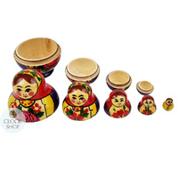 Semenov Russian Dolls Small- Red Scarf & Purple Dress 7cm (Set Of 5) image