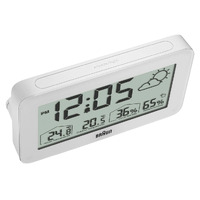 14cm White LCD Digital Alarm Clock With Weather Station By BRAUN image