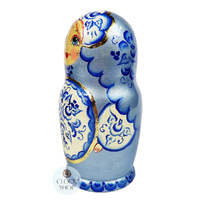 Floral Russian Dolls- Blue Pearl Finish 18cm (Set Of 5) image