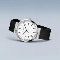 41mm Classic Collection Womens Watch With White Dial & Black Silicone Strap By BERING image