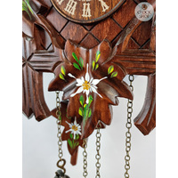 5 Leaf & Bird With White Flowers Battery Carved Cuckoo Clock 35cm By TRENKLE image