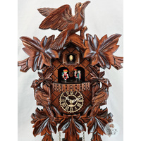 5 Leaf & Bird Battery Carved Cuckoo Clock With Side Birds & Dancers 40cm By TRENKLE image