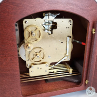 18cm Mahogany Mechanical Tambour Mantel Clock With Westminster Chime & Gold Dial By HERMLE image