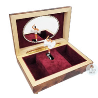 Burlwood Ballerina Musical Jewellery Box With Floral Inlay (Tchaikovsky- Swan Lake) image