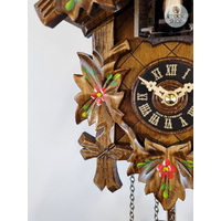 5 Leaf & Bird with Red Flowers Battery Carved Cuckoo Clock 22cm By ENGSTLER image