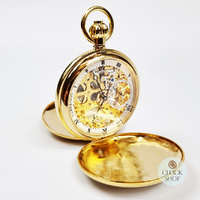 49mm Gold Unisex Mechanical Skeleton Pocket Watch By CLASSIQUE (Roman) image
