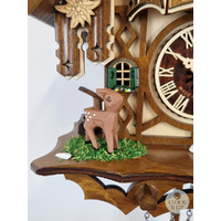 Deer with Bench Seat and Edelweiss Battery Chalet Cuckoo Clock 24cm By ENGSTLER image