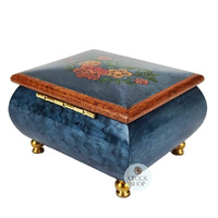 Blue Wooden Music Box With Floral Inlay- Small (Tchaikovsky-Waltz Of The Flowers) image