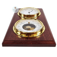 38cm Mahogany Weather Station With Quartz Clock & Barometer By FISCHER image