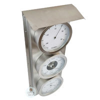 54cm Silver Outdoor Weather Station With Thermometer Barometer & Hygrometer By FISCHER image