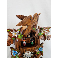5 Leaf & Bird With Blue Flowers Battery Carved Cuckoo Clock With Dancers 37cm By ENGSTLER image