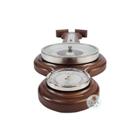 55cm Walnut & Silver Traditional Weather Station With Barometer Thermometer & Hygrometer By FISCHER image