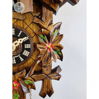 5 Leaf & Bird With Red Flowers 1 Day Mechanical Carved Cuckoo Clock 22cm By ENGSTLER image