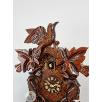 5 Leaf & Bird Battery Carved Cuckoo Clock With Side Birds 40cm By TRENKLE image
