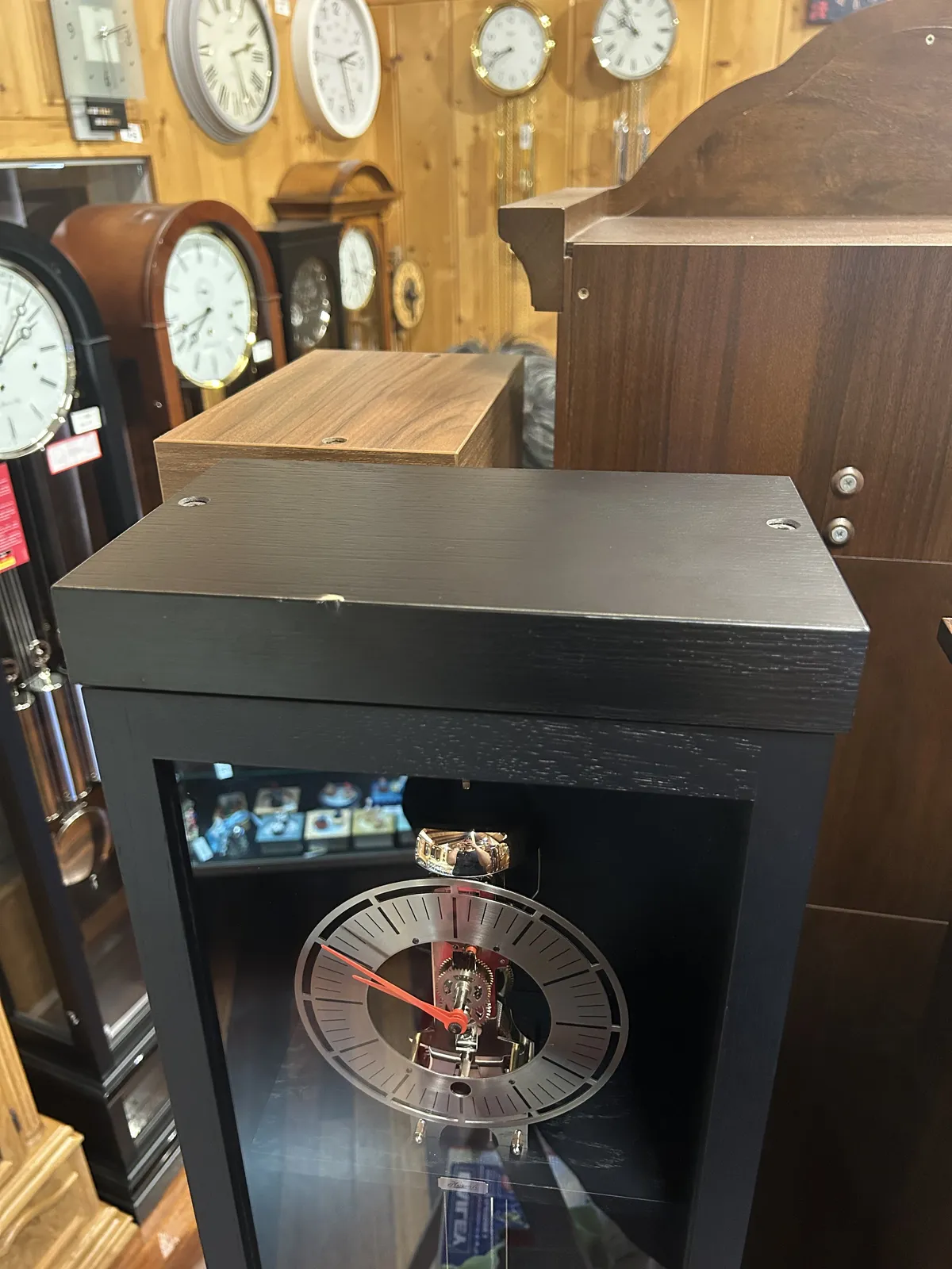 189cm Black Modern Skeleton Floor Clock With Bell Strike By HERMLE (Small Dent) image